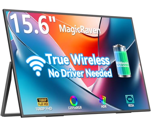 Wireless Portable Monitor with 8000mAh Battery, 15.6" 1080P Second Screen for Home & Office, AirPlay & Miracast Casting, No Cables or Drivers Needed, Up to 5 hrs Use, Works with Laptop & PC & Phone by MAGICRAVEN - Used condition - CA$145.91