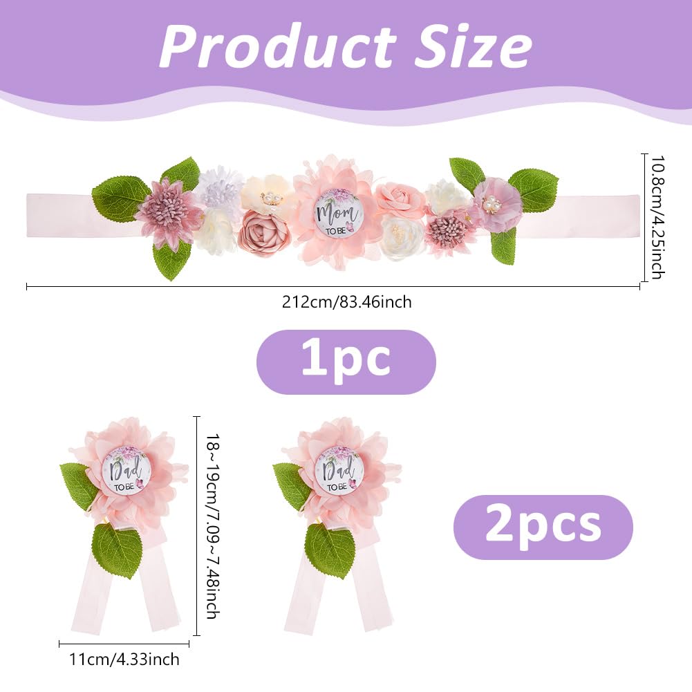 DICOSMETIC Pink Baby Shower Maternity Sash Belly Belt Mom to Be Sash Daddy to Be Corsage Pin Baby Girl Gender Reveal Decorations Pregnancy Photography Props with Waistband and Flower Brooch - Image 2
