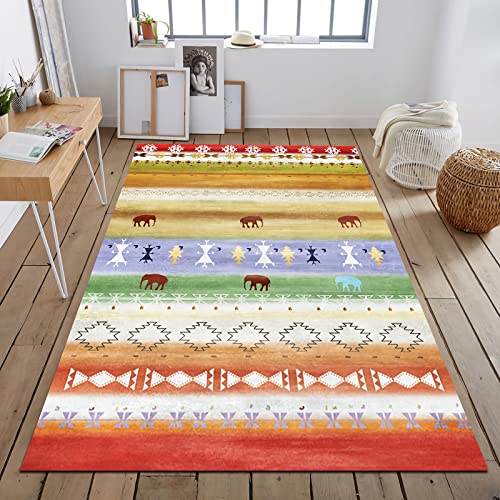 Tapis Deco Chambre bébé Fille Motif Animal de Doodle géométrique de Style campagnard Jaune Vert Violet Decoration Chambre ado Tapis antidérapant Tapis 160x230cm