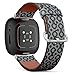 CJBROES Replacement Leather Watch Band, Compatible with Fitbit Versa 3 and Fitbit Sense of Wristband Bracelet Accessory - Damask Circle