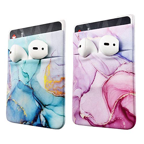 uCOLOR Two Pack Phone Card Holder Stretchy Lycra Wallet Pocket Credit Card ID Case Pouch Sleeve 3M Adhesive Sticker on iPhone Samsung Galaxy Android Smartphones (Pink & Green Marble)