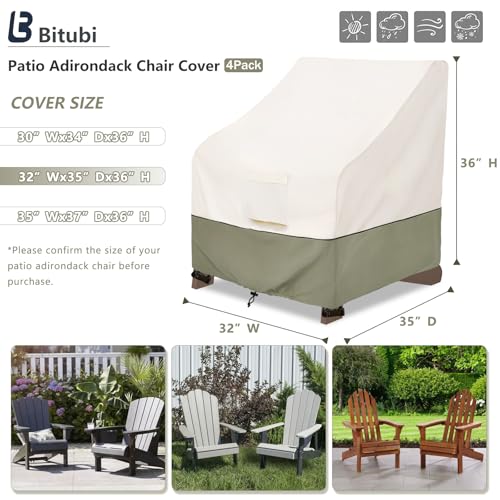 Image of Bitubi Waterproof 4 Pack Patio Adirondack Chair Cover for Outdoor Chair Size Up to 32W x 35D x 36H inch,Outdoor Lawn Patio Furniture Covers (Beige)