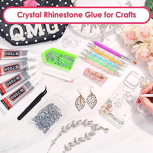 Image of 4Pcs 25mL B7000 Glue Clear with Precision Tip, Rhinestones, Bedazzling Tool | Strong Adhesive Jewelry Bead Gem Glue with Dotting Pen Tool for Jewelry Making Repair Fabric Clothes Shoes Crafts Nail Art