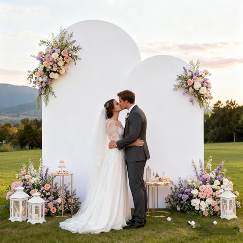 Socomi White Wedding Arch Backdrop Cover Spandex Fitted Stretchy Chiara Arches Stand Covers for Birthday Party Bridal Baby Shower Decoration Set of 2, 6FT &7.2FT