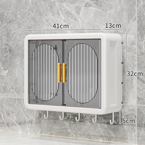 Image of House of Quirk Wall-Mounted Bathroom Storage Rack - Punch-Free Magnetic Organizer Box with 5 Hooks, Dustproof Storage for Home & Bathroom Essentials (White, Large)