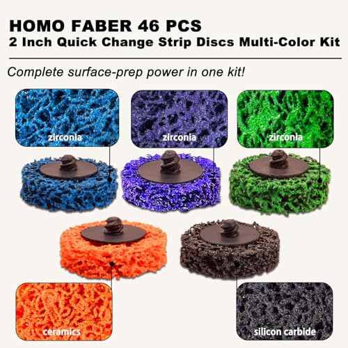 HOMO FABER 46 PCS 2 Inch Quick Change Strip Discs Multi-Color Kit - Paint & Rust Removal Wheel for Die Grinder/Drill with 1/4" Roll Lock Holder - Surface Prep & Conditioning by HOMO FABER - Image 6