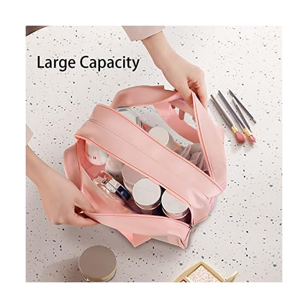 Ymlike-Large-Capacity-Portable-Travel-Cosmetic-Bag-2-Layer-Visible-Wet-Dry-Separated-Toiletry-Bag-with-Handles-Clear-Handbag-Organizer-Makeup-Case-Storage-Pouch-for-Women-and-Girls-White Ymlike Large Capacity Portable Travel Cosmetic Bag, 2 Layer Visible Wet Dry Separated Toiletry Bag with Handles, Clear Handbag Organizer Makeup Case Storage Pouch for Women and Girls (White)