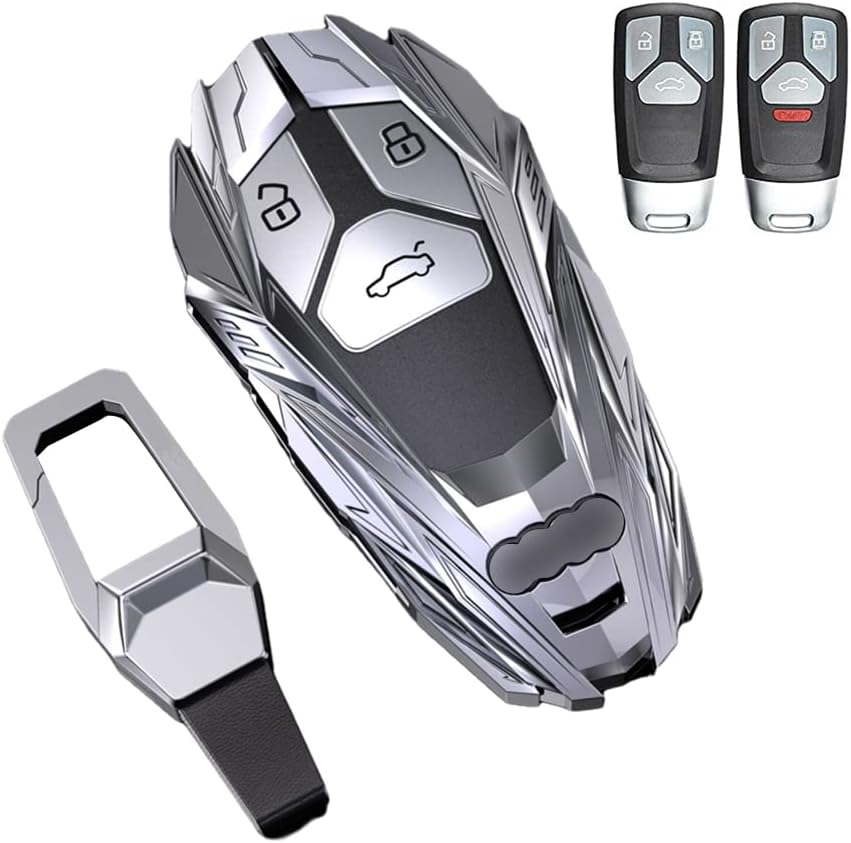 Zinc Alloy Key Fob Cover Case Compatible for Audi Q8 Q7 Q5 Q3 A3 A4 A5 A6 A7 A8 TT R8 S5 SQ5 Gray