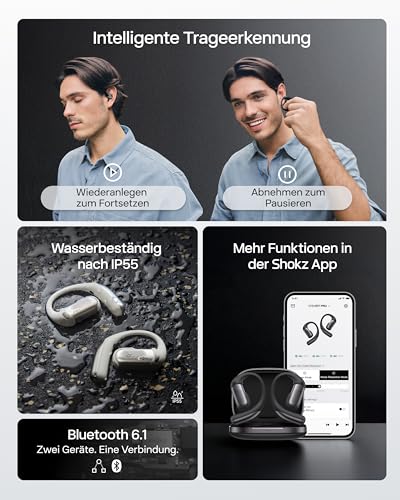 SHOKZ OpenFit Pro Open-Ear-Kopfhörer mit Open-Ear Geräuschreduzierung, Optimised for Dolby Atmos, Tiefe Bässe, 50H Akku, klare Anrufe für Arbeit, Sport, Outdoor Bluetooth 6.1, IP55, Schwarz