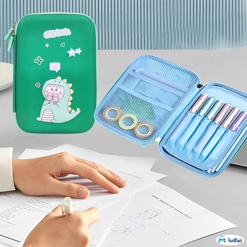 Image of FunBlast Dinosaur Pencil Case for Boys, Pencil Case Organizer, Dinosaur Pouch, Pouch for Kids Stylish, Kids Geometry Boxes for Boy -Green