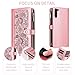 Dswteny for Samsung Galaxy Z Fold 6 5G 2024 Floral Wallet Case with Wrist Strap Shoulder Strap Zipper Purse, PU Leather Flip Credit Card Holder Stand Phone Cover for ZFold6 Z6 G Fold6 6Z Women Pink