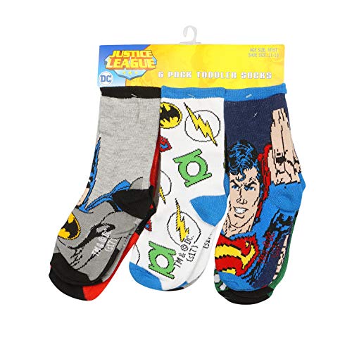 Justice League 6 Pack Toddler Socks for 4T-5T - Features Batman, Superman, Green Lantern, and the Flash