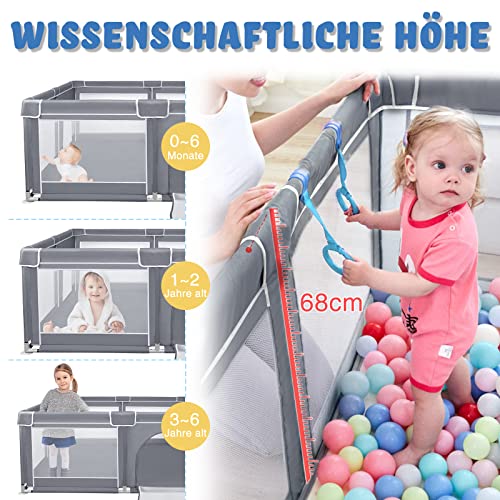 NAIZY Parc pour bébé XXL Barrière de Sécurité Portail Parc 200x180cm avec mesh respirantet base antidérapante pour les enfants à l'intérieuret extérieur gris - 200x180cm