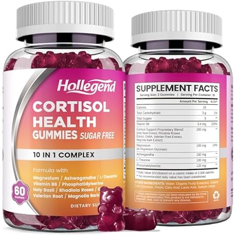 HOLLEGEND Cortisol Gummies, Sugar-Free Cortisol Supplement with Magnesium, Ashwagandha, L-theanine, Phosphatidylserine, Vitamin B6 | Lower Cortisol for Women Relaxation, Sleep, Focus, Vegan, 120 Cover
