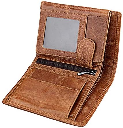 メンズバッグレザー メンズ盗難防止ブラシアンチウォレットRFIDレザー多機能垂直 財布メンズ (Color : Black, Siz