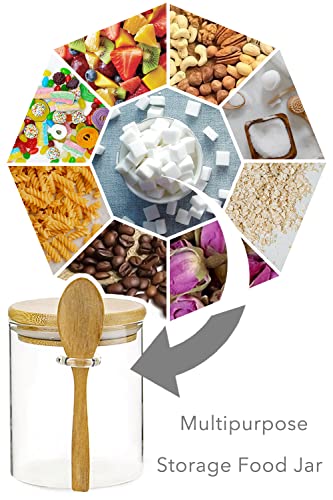 Koikey Sugar Jar Glass Salt Container - 15Oz Clear Airtight Caning With Bamboo Lid And Spoon Scoop, Storage Overnight Oats, Salts, Coffee Bean, Spice, Creamer, Food Organizer, Pack Of 1 #TOP1