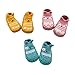 Z-Chen Pack de 3 Pares Zapatillas para Bebé con Suela Antideslizante, Amarillo + Rosa + Azul, 6-12 Meses