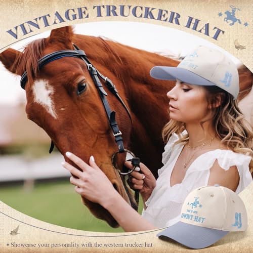 Image of JaGely Two Tone Western Cowboy /Cowgirl Trucker Hat for Women Men Gift Vintage Embroidered Country Baseball Cap