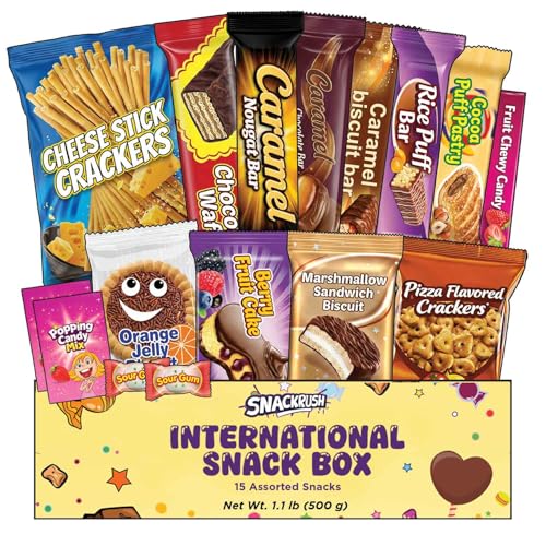 International Snack Box, 15 Unique Treats, Snacks From Around the World, Uniqe Snacks for Office, Family, Gifts And Parties, Suitable for use by Children and Adults, Foreign Snack Box