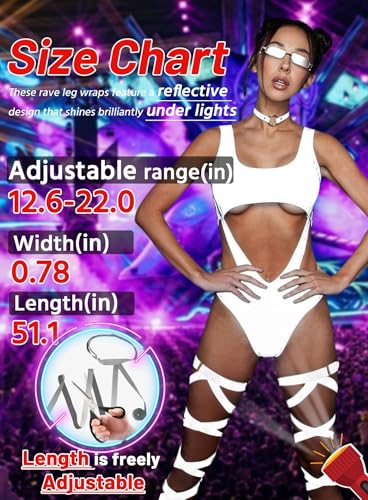 Image of Ella Lust Reflective Rave Leg Wrap for Women - Adjustable Holographic Glow Straps Music Party Accessories EDC Concert Outfits