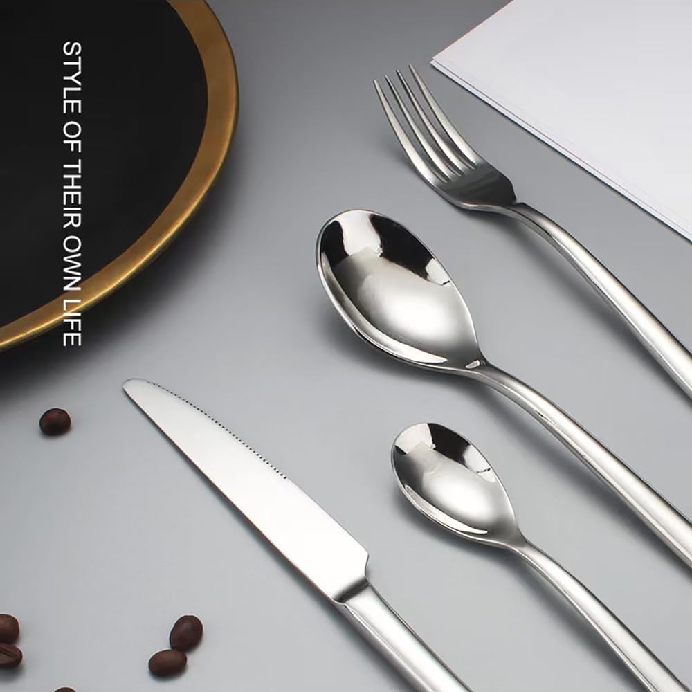 Silverware Set for 8 Luxury Beautifully Rounded Handle Flatware Set 32 Pieces Elegant Tableware Set 18/10 Stainless Steel Cutlery Utensil Sets for Home Restaurant Ergonomic Dishwasher Safe