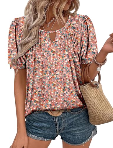 KISSMODA 2025 Womens Short Sleeves V Neck Floral Summer Tunic Top Woman Boho Tunics Tops