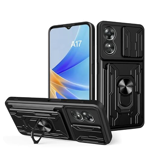 Elubugod Compatible with Oppo A17 Slot Phone Case,with Slide Camera Lens Cover Compatible with Oppo A17 CPH2477 Case Black