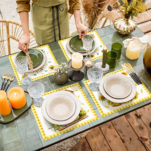 Moukeren Set Of 6 Sunflower Placemats Rustic Vintage Sunshine Place Mats Gnome Truck Washable Dining Table Mats For Outdoor Indoor Dining Room Table Decoration Kitchen Decor, Yellow, 13 X 15 Inch #TOP3