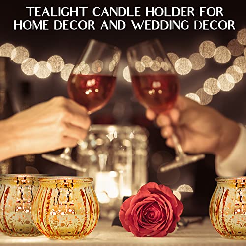 Wdhodec Gold Votive Candle Holders Set Of 12, Pumpkin Tealight Candle Holder Mercury Glass For Weeding Table Centerpiece Birthday Party Decor #TOP4