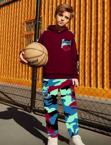 Image of mksodopy Boys Clothes Long Sleeve Hoodie and camouflage cargo pants Boy Outfits for 6-16 Years
