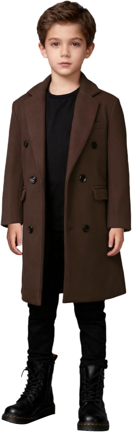 DINORMIN Boys Classic Dress Coats Fall Winter Long Sleeve Tailcoat Long Jacket for Wedding Birthday Party