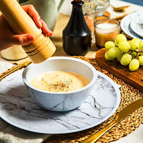 Bzyoo Bpa-Free Dishwasher Safe 100% Melamine Plastic Marble Plate & Bowl Set For Casual Dining Indoor And Outdoor Dining Party Camping (12 Pcs Dinnerware Set, Service For 4, White Marble) #TOP2