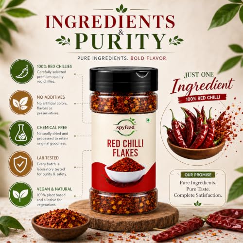 Image of SPYFOOD Red Chilli Flakes 70g | Premium Crushed Dried Red Chillies | Natural Spicy Seasoning for Pizza, Pasta, Noodles, Soups, Salads & Indian Cooking | No Artificial Colors
