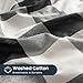 Wake In Cloud - Gingham Cotton Duvet Cover Set, Plaid Buffalo Check Checkered Farmhouse, 100% Washed Cotton Textured Percale Bedding Set, 3 Pieces, Black Beige, Queen Size