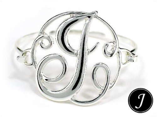 Initial J Monogram Designer Silver-Tone Filigree Wire Bracelet by Jewelry Nexus