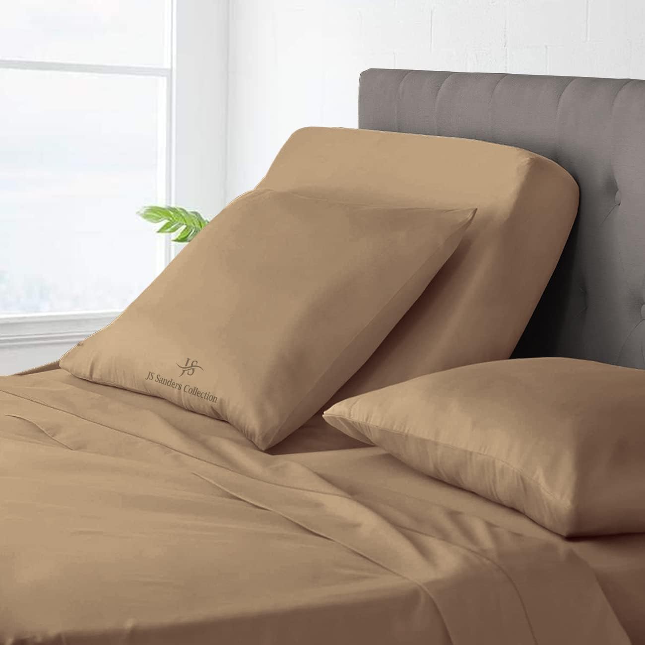 4 Piece Sheet Set 100% Egyptian Cotton Bed Sheets 1000 Thread Count Luxury Hotel Quality Sheet Set Italian Finish Premium Sheets Long Staple Fits Up to 18 Inch Deep Pocket (Split Head King, Taupe)