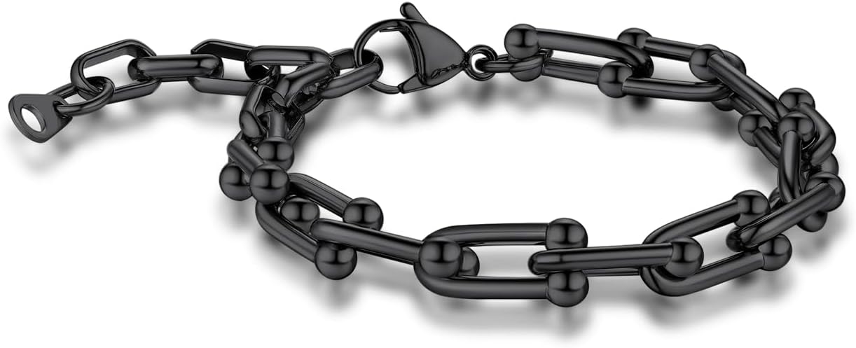 JEWELRY Paperclip Chain Bracelet for Women, 6mm U Shaped Link Bracelets Minimalist Jewelry for Her, 6.3''+2''