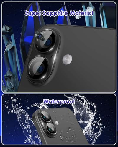Image of Titanium Camera Lens Protector for iPhone 17 & iPhone 16 & 16 Plus Black 9H Tempered Glass, Scratch & Drop Resistant Camera Cover HD Clear Anti-Fingerprint Case Friendly Easy Install Camera Protector