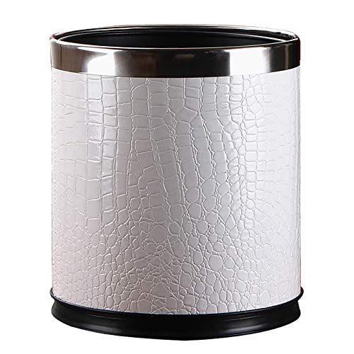 Huaqinglian Luxury Metal Round Shape Trash Can With Faux Leather Covered Home Office Wastebasket Double Cans Waste Bin Garbage Cans #TOP16