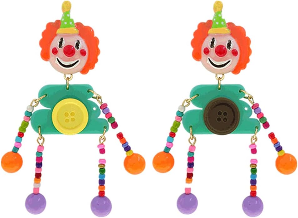 BeokeoClown Halloween Earrings Halloween Theme Earrings Funny Smile Face Joker Balloon Handmade Colorful Bead Puppet Clown Earrings for Women Girls Delicate Party Jewelry