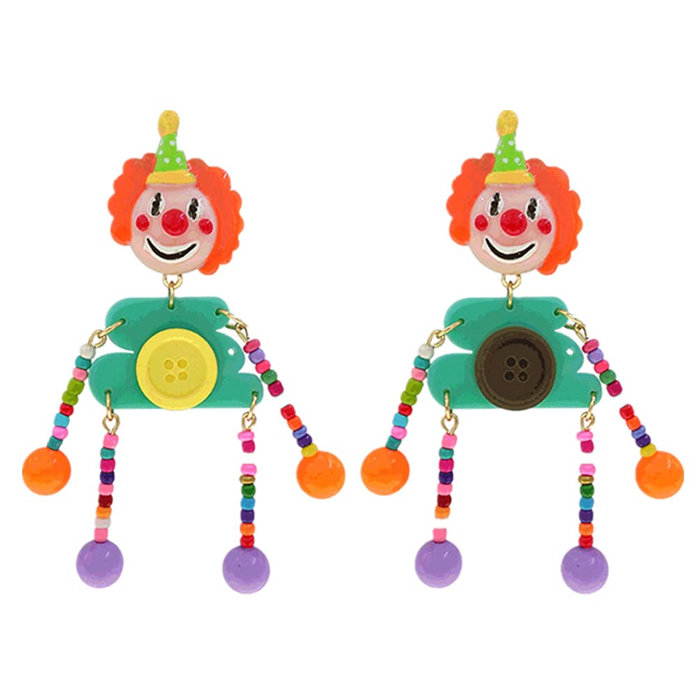BeokeoClown Halloween Earrings Halloween Theme Earrings Funny Smile Face Joker Balloon Handmade Colorful Bead Puppet Clown Earrings for Women Girls Delicate Party Jewelry