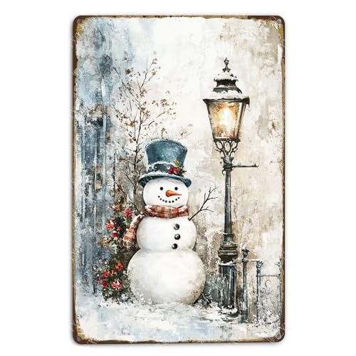 WIZYXQ Snowman Sign Winter Vintage Metal Signs Aluminum Tin Signs for Farmhouse Outdoor Home Yard Garden Bar 12×8 Inch