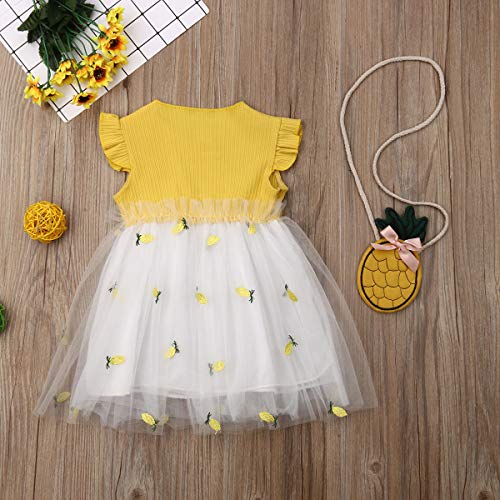 Genlei 2Pcs Baby Girl Pineapple Princess Tutu Dress Toddler Kids Sundress Summer Sleeveless Cute Clothes 6M-3Y (Yellow,2-3 Years) #TOP2