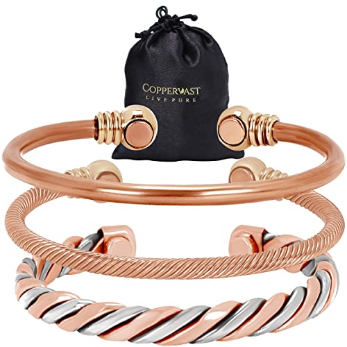 Copper Bracelets -For Arthritis Men And Women(Set Of 3) 100% Pure Copper With 2 Powerful Therapy Effective And Natural Relief For Joint Pains #TOP3
