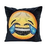 SNUG STAR Mermaid Sequin Pillow Case, Reversible Emoji Cushion Cover Changeable Face Pillowcases DIY Decorative Pillowcase for Sofa Home Decor 16 X 16(Helpless and Crying)