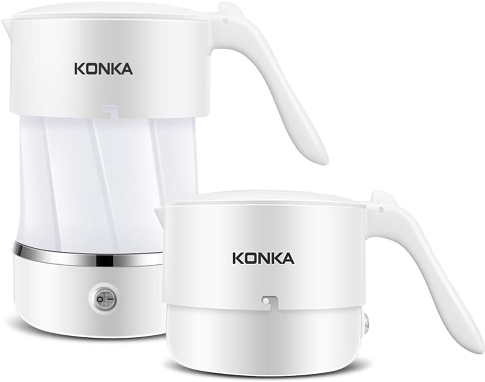 KONKA Travel Foldable Electric Kettle,Collapsible Water Boiler for Coffee Tea Folding Kettle,21oz Mini Portable Electric Kettle, Food Grade Silicone,Dual Voltage,Universal Plug (White)