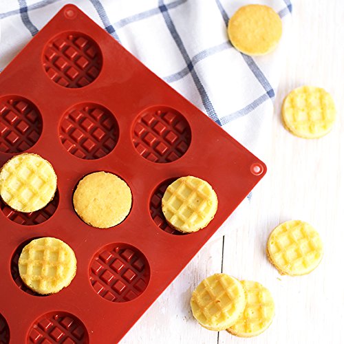 Qeleg 18 Cavities Silicone Mini Round Waffle Mini Eggo Waffles,Cookie, Chocolate, Candy And Gummy Mold-2 Pieces #TOP3