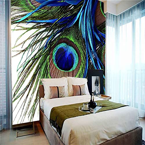 Poster géant mural plumes de paon colorées pour sublimer le design d'un salon moderne - 5
