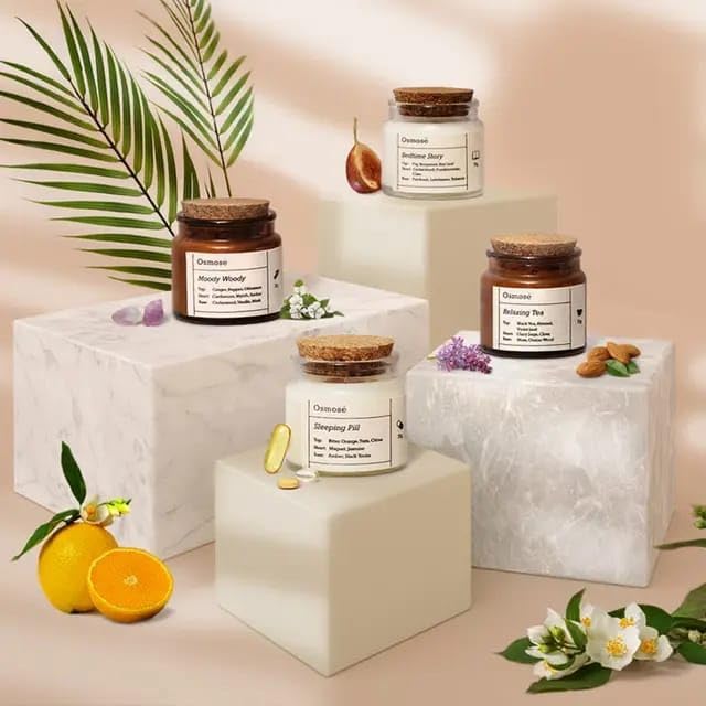 Coloro4pc Scented Wax Candles Gift Set with Cork Lids to keep the freshness locked inside for your Rooms Spa Relaxation Study Sleep with Moody Woody Sleeping Pills Relaxing Pills Bedtime Story