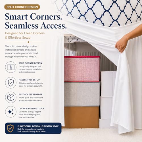 Twin XL Bed Skirt for College Dorm Room – Extra Long 32” Drop – White Ruffled Dust Ruffle – Soft Microfiber Bed Skirt for Lofted Dorm Beds – Essential Dorm Bedding for Twin XL Beds by KRISHNA - Used condition - Image 3